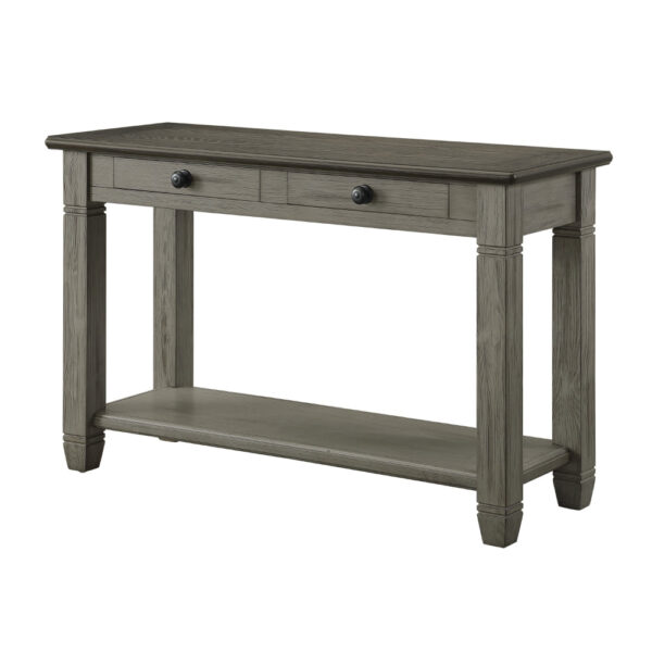 Rome 48 Inch Sofa Table, Rectangular, 2 Drawers, Brown, Gray, Solid Wood