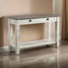 Rome 48 Inch Sofa Table, Rectangular, 2 Drawers, White, Brown, Solid Wood
