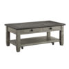 Rome 48 Inch Cocktail Table, 2 Drawers, Casters, Brown and Gray Solid Wood