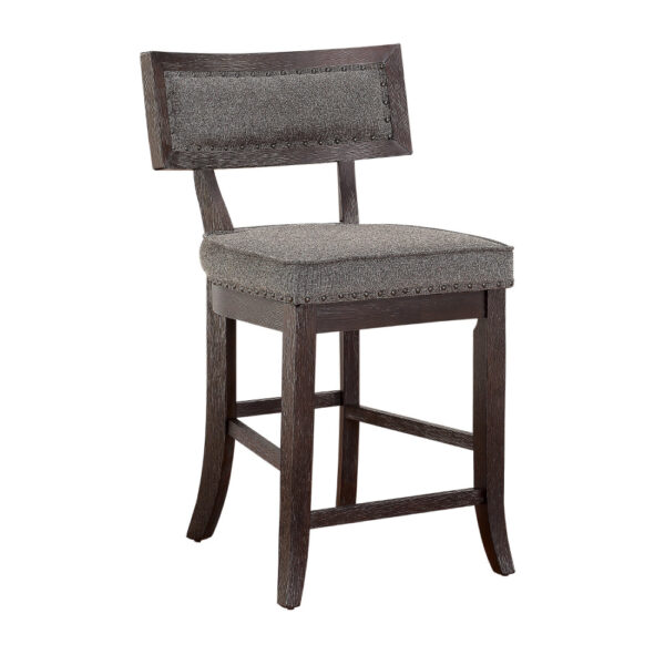 Shan 25 Inch Counter Height Chair, Nailhead Trim, Brown Wood, Set of 2