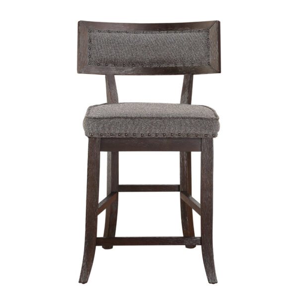 Shan 25 Inch Counter Height Chair, Nailhead Trim, Brown Wood, Set of 2