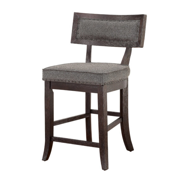 Shan 25 Inch Counter Height Chair, Nailhead Trim, Brown Wood, Set of 2