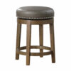 Bara 25 Inch Swivel Counter Stool Gray Round Faux Leather, Brown, Set of 2