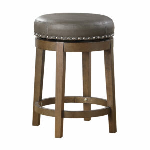 Bara 25 Inch Swivel Counter Stool Gray Round Faux Leather, Brown, Set of 2