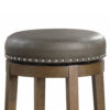 Bara 25 Inch Swivel Counter Stool Gray Round Faux Leather, Brown, Set of 2