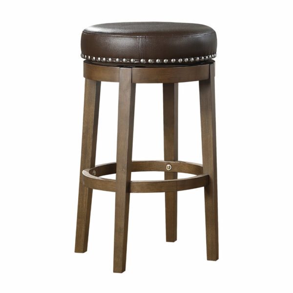 Bara 31 Inch Swivel Barstool, Brown Round Faux Leather Seat, Set of 2