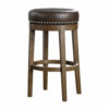 Bara 31 Inch Swivel Barstool, Brown Round Faux Leather Seat, Set of 2