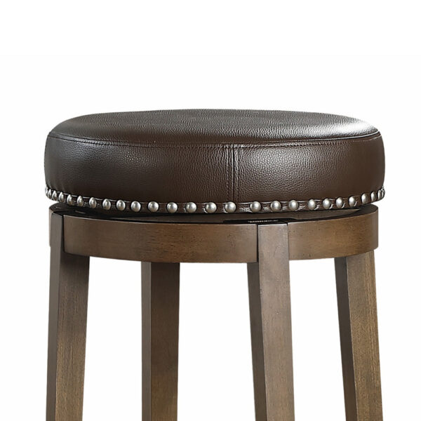 Bara 31 Inch Swivel Barstool, Brown Round Faux Leather Seat, Set of 2