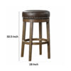 Bara 31 Inch Swivel Barstool, Brown Round Faux Leather Seat, Set of 2