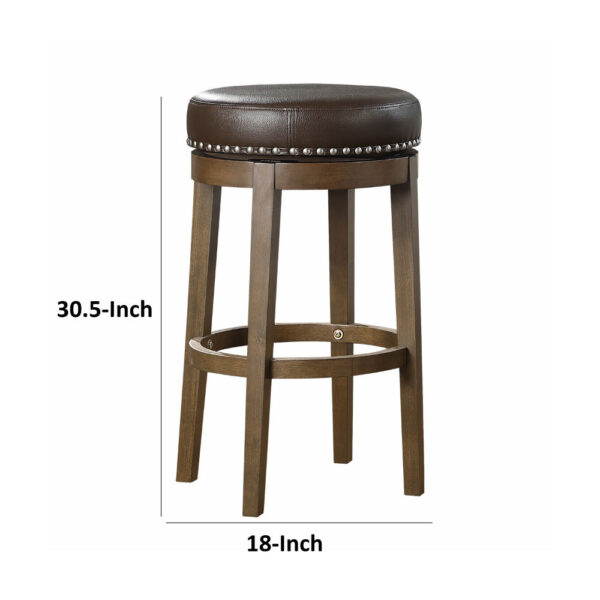 Bara 31 Inch Swivel Barstool, Brown Round Faux Leather Seat, Set of 2