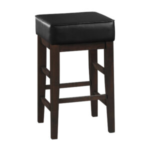 Vin 26 Inch Counter Height Stool, Black Faux Leather Seat, Dark Brown, Set of 2
