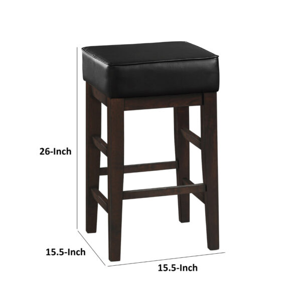 150220266991bda2744f5.jpeg Vin 26 Inch Counter Height Stool, Black Faux Leather Seat, Dark Brown, Set of 2
