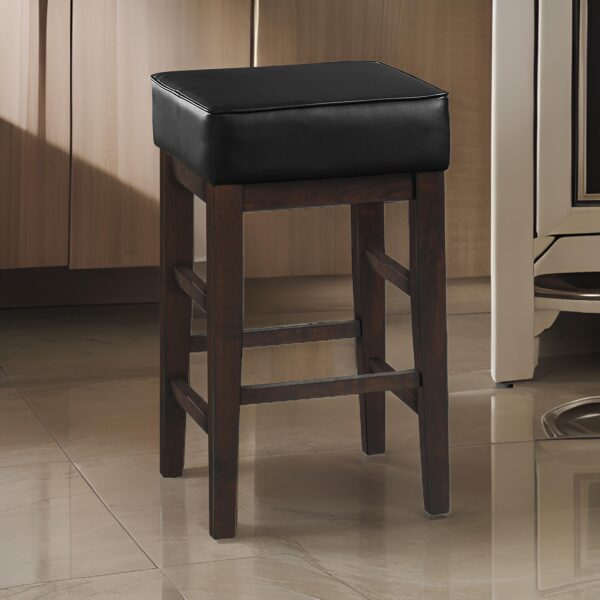 150220266991bda434615.jpeg Vin 26 Inch Counter Height Stool, Black Faux Leather Seat, Dark Brown, Set of 2