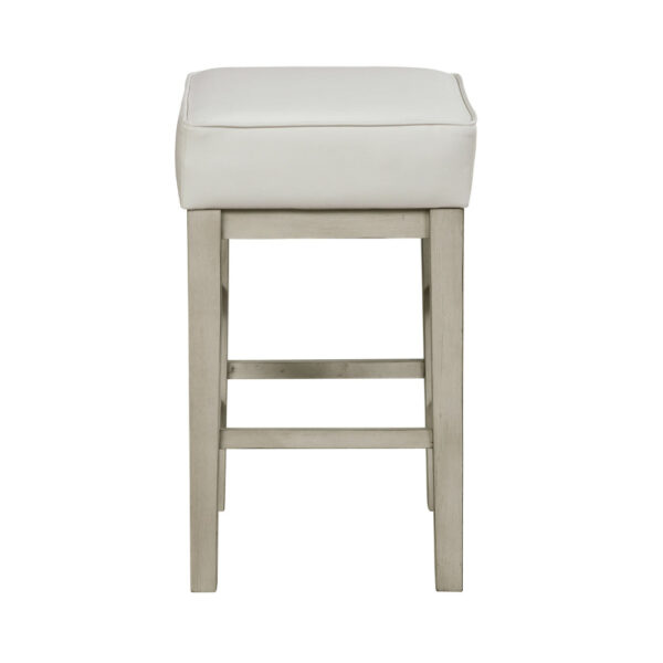Vin 26 Inch Counter Height Stool, White Faux Leather Seat, Wood, Set of 2