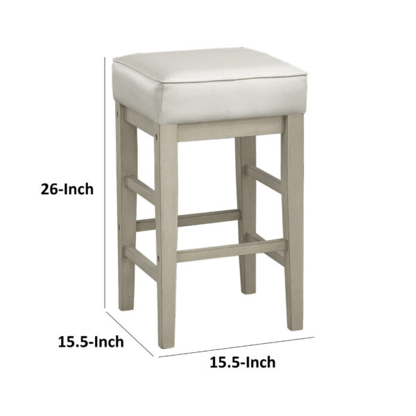Vin 26 Inch Counter Height Stool, White Faux Leather Seat, Wood, Set of 2