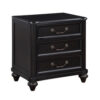 Vix 27 Inch Nightstand, 3 Drawers, Molded Design Pewter Drop Handles, Black