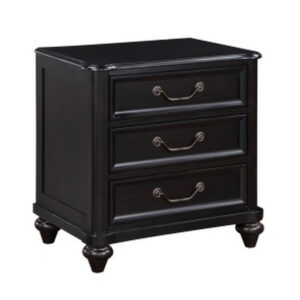 150220266991bdca8cca8.jpeg Vix 27 Inch Nightstand, 3 Drawers, Molded Design Pewter Drop Handles, Black