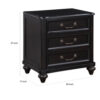 Vix 27 Inch Nightstand, 3 Drawers, Molded Design Pewter Drop Handles, Black