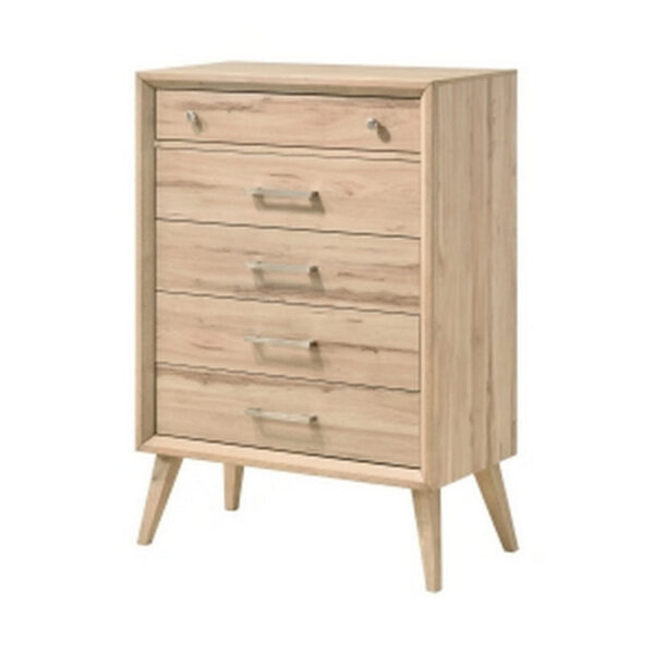 150220266991bdf98afcc.jpeg Kali 49 Inch Tall Dresser Chest, 5 Drawers, Nickel Handles, Oak Brown Wood