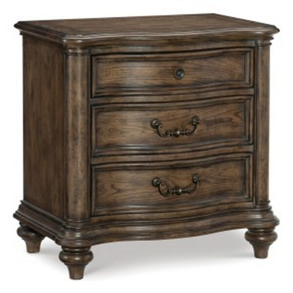 150220266991be33603d7.jpeg Deborah 30 Inch Nightstand, 3 Drawers, Bronze Drop Handles, Brown Wood