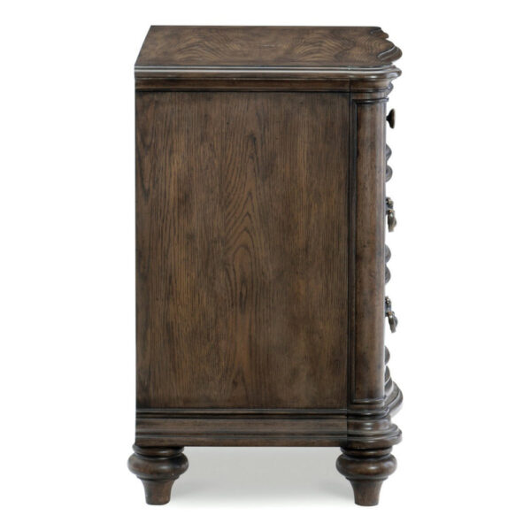 150220266991be3813b61.jpeg Deborah 30 Inch Nightstand, 3 Drawers, Bronze Drop Handles, Brown Wood