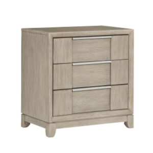 Owen 29 Inch Nightstand, 3 Drawers, USB Charging Port, Light Beige Wood