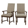 Tom 26 Inch Dining Armchair, Beige Polyester, Nailheads, Brown Wood, Set of 2