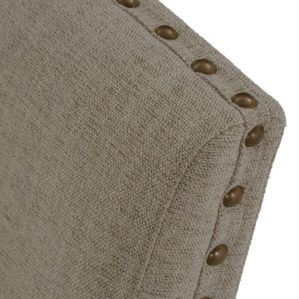 Tom 26 Inch Dining Armchair, Beige Polyester, Nailheads, Brown Wood, Set of 2