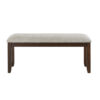 Humpty 43 Inch Bench, Gray Polyester Upholstery, Cherry Brown Solid Wood