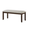 Humpty 43 Inch Bench, Gray Polyester Upholstery, Cherry Brown Solid Wood