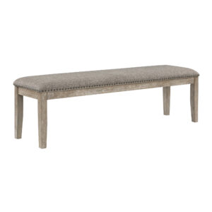 Ruth 64 Inch Bench, Nailhead Trim, Polyester Upholstery, Gray Solid Wood