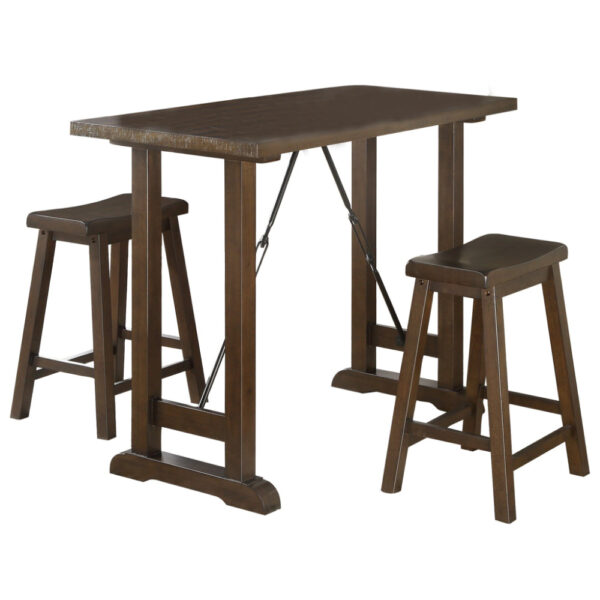 Neil 3 Piece Counter Height Set, 1 Table, 2 Stools, Cherry Brown Solid Wood