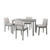 Zory 5pc Dining Table Set with 4 Cushioned Chairs, Beige Burlap, Gray Wood