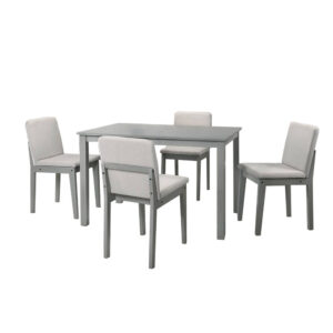 Zory 5pc Dining Table Set with 4 Cushioned Chairs, Beige Burlap, Gray Wood