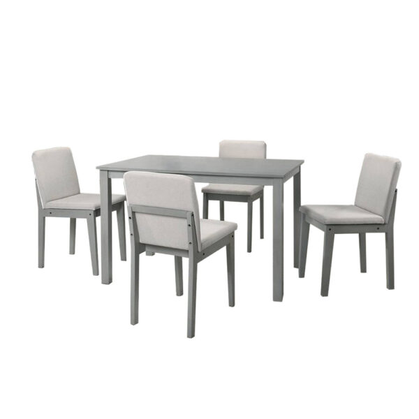 Zory 5pc Dining Table Set with 4 Cushioned Chairs, Beige Burlap, Gray Wood