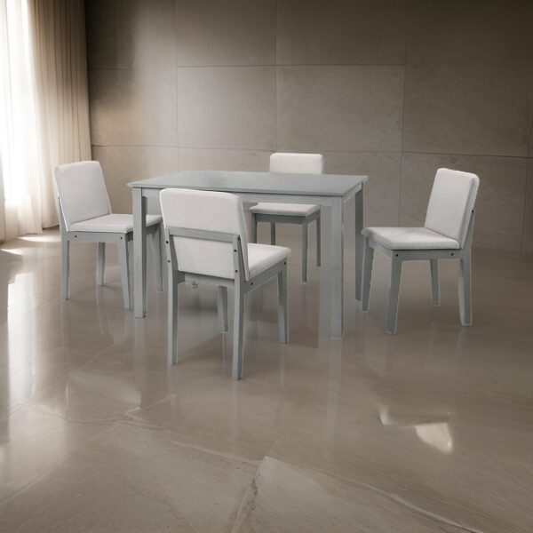 Zory 5pc Dining Table Set with 4 Cushioned Chairs, Beige Burlap, Gray Wood