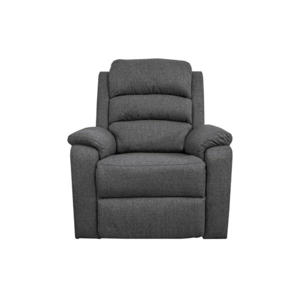 Fery 36 Inch Manual Recliner Chair, Gray Burlap, Cushioned Seat, Solid Wood