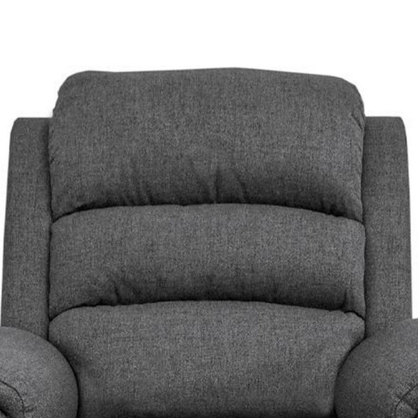 Fery 36 Inch Manual Recliner Chair, Gray Burlap, Cushioned Seat, Solid Wood