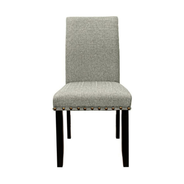 Sie 25 Inch Dining Chairs, Set of 2, Nailhead Trim, Padded Gray Upholstery, Black Wood