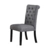 Jie 25 Inch Dining Chairs, Set of 2, Tufted Gray Upholstery, Rolled Top, Black Wood