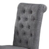 Jie 25 Inch Dining Chairs, Set of 2, Tufted Gray Upholstery, Rolled Top, Black Wood