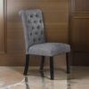 Jie 25 Inch Dining Chairs, Set of 2, Tufted Gray Upholstery, Rolled Top, Black Wood