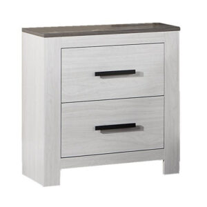 150220266991c0932c468.jpeg Kopa 26 Inch Nightstand with 2 Drawers, Black Handles, White Wood Finish