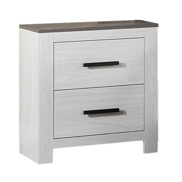 Kopa 26 Inch Nightstand with 2 Drawers, Black Handles, White Wood Finish