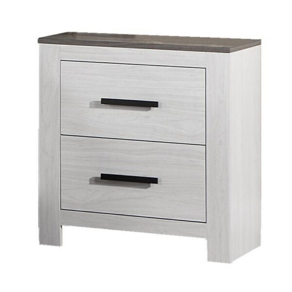 Kopa 26 Inch Nightstand with 2 Drawers, Black Handles, White Wood Finish