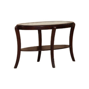 Lyn 51 Inch Console Table with Oval Glass Top and Lower Shelf, Brown Wood