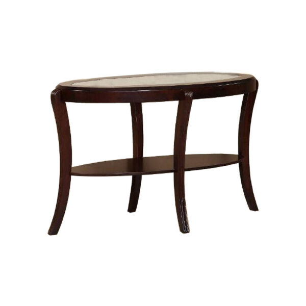 Lyn 51 Inch Console Table with Oval Glass Top and Lower Shelf, Brown Wood