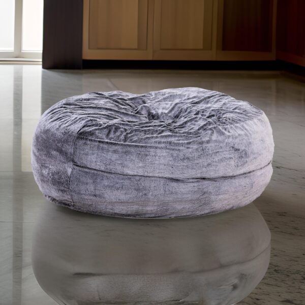 60 Inch Bean Bag, Round Shape, Foam Filling, Polyester Upholstery, Gray