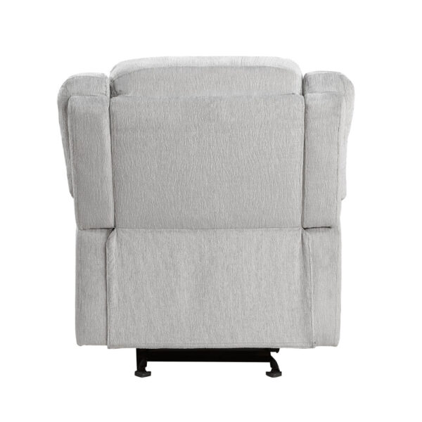 Chris 38 Inch Manual Glider Recliner Chair, Solid Wood, Light Gray Chenille