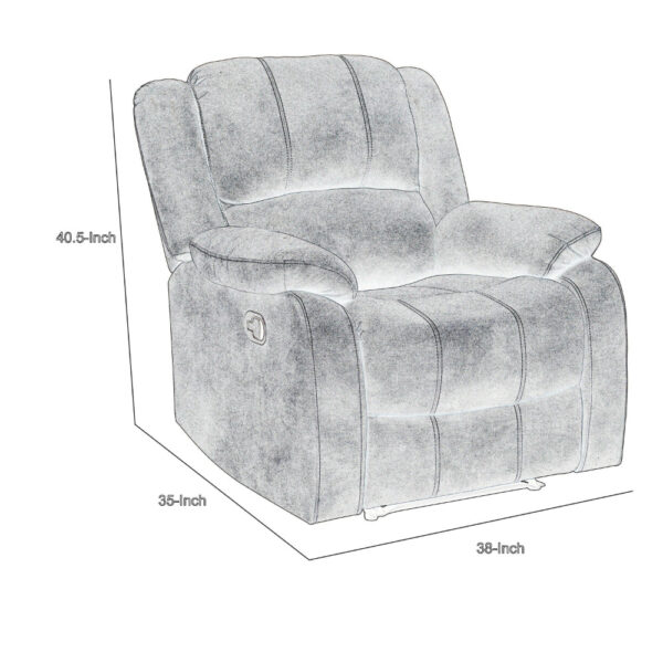 Chris 38 Inch Manual Glider Recliner Chair, Solid Wood, Light Gray Chenille